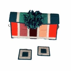 Handmade artisan crochet bag and earring set